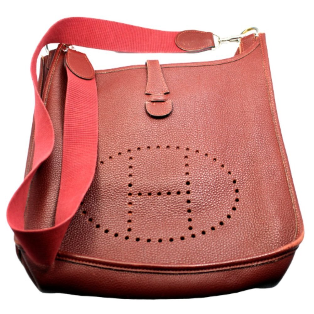 Authentic! Hermes Evelyne Brick Red Clemence Leather Pm Handbag Purse​